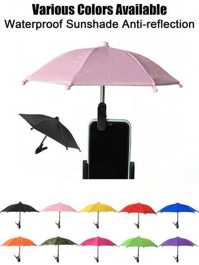 2pcs/Set Mini Phone Parasol With Universal Clip Holder, Outdoor Sun Shade, Suitable For Phones, Kindle, IPad, Navigation Devices, Anti-Glare Phone Protector, Protect Your Device From Rain And Sunshine, Anti-Glare And Anti-Reflection Screen, Travel Essential