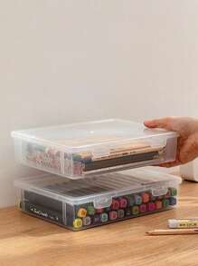 1/2/3pcs Transparent Plastic File Storage Boxes With Lids, A4 Size, Multi-Purpose Desk Organizer For Documents And Magazines, Rectangular Office Supplies Holder, Document Storage Box, Storage File Boxes,For School Supplies,Back To School