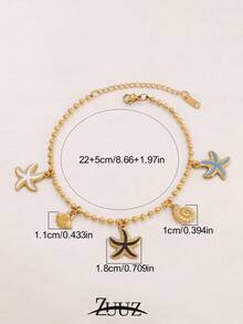 1件装时尚贝壳海星吊坠脚链，女士不锈钢脚链饰品，适合女士海滩度假和日常佩戴 - 腳鍊 - 查看 2
