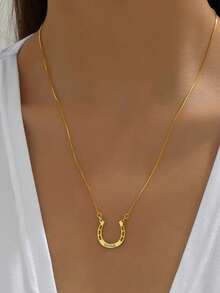 1Pc Personalized Name Necklace, Stainless Steel Jewelry,Custom Horseshoe Necklace, Engraved With Your Name Or Horse Name, Lucky Horseshoe Pendant Necklace For Girl Christmas Gifts - Multicolor - View 7