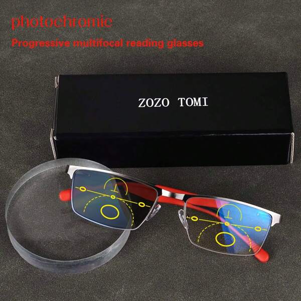 Óculos de leitura multifocais progressivos, fotocrômicos, TR bicolor, leitores flexíveis de meia armação, visão nítida, unissex