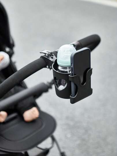 1pc / Style Selectable Baby Stroller & Wheelchair Cup Holder With Phone Stand - Durable ABS, Black - Suitable For Parents, Caregivers And Wheelchair Users - Universal Compatibility - Perfect Gift For New Parents And Elderly (The Screw-Type Can Be Opened And Closed To Control The Tightness, The Cup Holder Slot Is 8.6cm Wide And 9.5cm High, Please Do Not Place Cups Higher Than 23cm As They May Become Unstable And Fall Off)