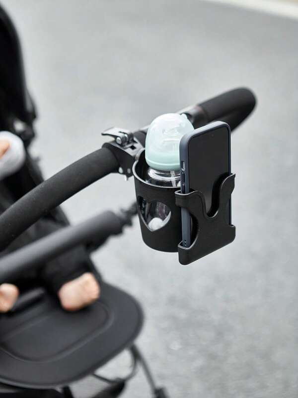 1pc / Style Selectable Baby Stroller And Wheelchair Cup Holder With Phone Stand - Durable ABS, Black - Suitable For Parents, Caregivers And Wheelchair Users - Universal Compatibility - Perfect Gift For New Parents And Elderly