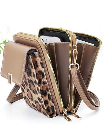 New Messenger Bag Multi-Function Large Capacity Double Layer Zipper Mobile Phone Wallet Fashion Simple And Delicate Soft Image Casual Holiday Dating For Women Wallet Purse Wallet Leopard Print Cheetah Print