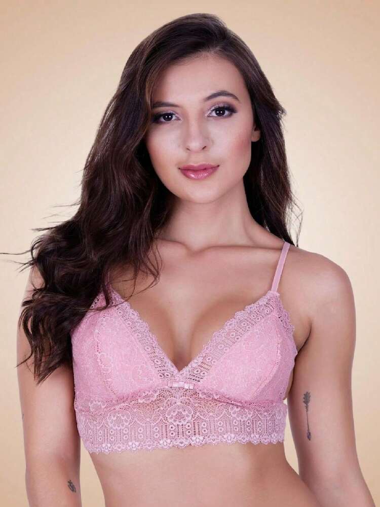 Lace Bra Without Pads And Thin Straps - Màu Hồng baby - Xem 3