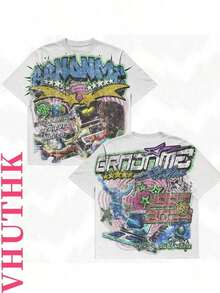 VHUTHK Double Sided Printing (220 Pure Cotton T-Shirt) 'GRNONME' Letters And Sci-Fi Patterns Double Sided Printing Men's Summer Round Neck Short Sleeved Casual Pure Cotton Printing100% Cotton Fabric Is Soft And BreathableRound Neck Cotton T-Shirt For Everyday ComfortPersonalized Printed 2561 Comfortable Round Neck Cotton T-Shirt - trắng - Xem 1