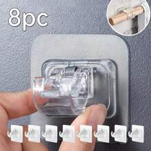 8 piezas Barras de cortina sin perforación, soportes de barra de cortina sin taladro, soportes adhesivos para barra de cortina, ganchos ajustables para barras de cortina sin clavos, colgadores de cortina para baño, cocina y hotel