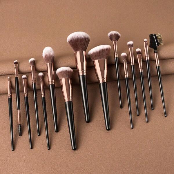 15pcs Makeup Brush Set, Soft Hair Blush Brush, Powder Brush, Eyeshadow Brush, Beginner Full Set Makeup Brushes, Portable Cosmetic Tools