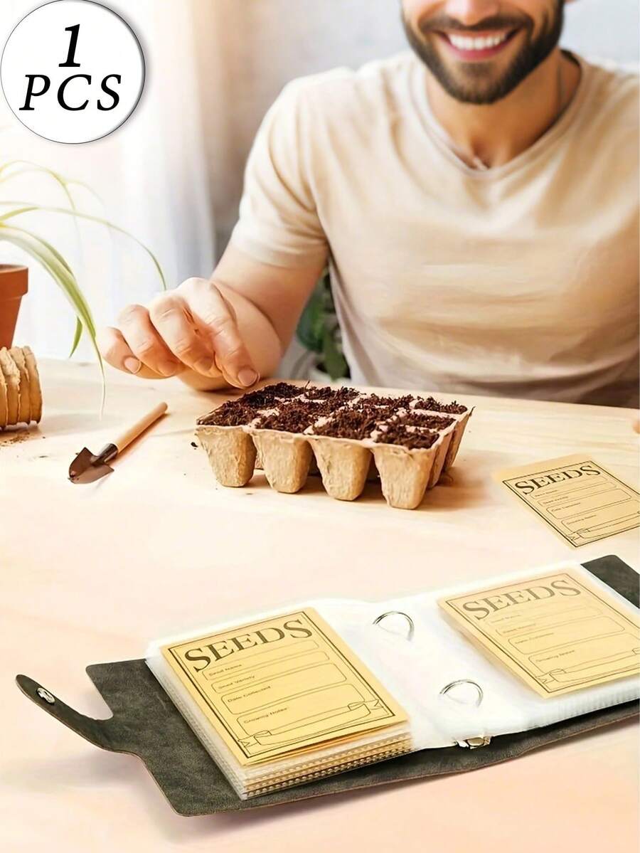 1 Set Of Garden Seed Organizers, 2-Hole 5″ Seed Organizer With 50 Self-Sealing Envelopes, Seed Packaging Organizer, Seed Saving Folder Garden Seed Storage Organizer - 粉紅色+50張信封 - 查看 1