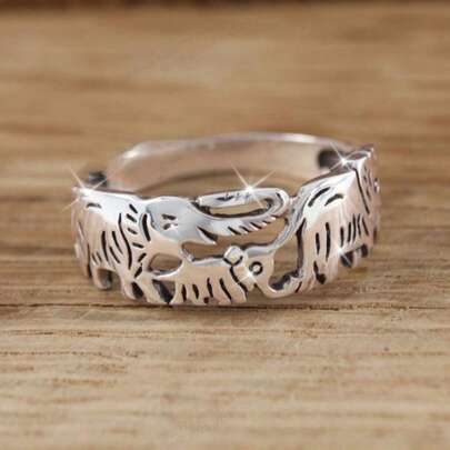 1 pieza Anillo elegante con diseño de familia feliz de elefantes, incluye mamá, papá y elefante bebé, versátil para uso casual y de fiesta como regalo para mujeres