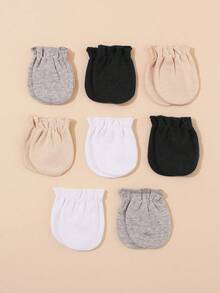 8 Pairs Baby Boy Solid Color Anti-Scratch Mittens, Soft & Comfortable, Suitable For 0-6 Months Babies Daily Casual Wear, All Seasons - Boys Series - View 4