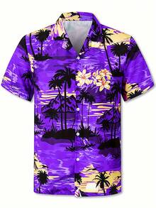 Men'S Casual Hawaiian Shirt  Tropical    Summer    Regular Fit    Button  Button Front    Mens Shirt  Purple Short Sleeve Shirt  Plus Size - Màu tím - Xem 1