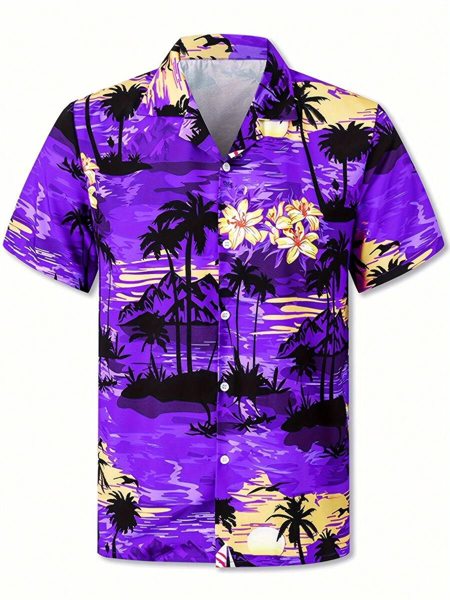 Men'S Casual Hawaiian Shirt  Tropical    Summer    Regular Fit    Button  Button Front    Mens Shirt  Purple Short Sleeve Shirt  Plus Size - Màu tím - Xem 1