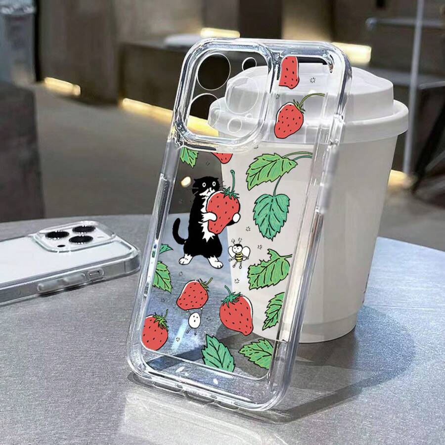 Funda con diseño de fresa, compatible con los modelos phone 11 al 16 Pro, incluyendo X, XS y 16 Plus. - Blanco - Ver 1