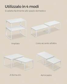 Scaffale Portaspezie, Set di 2 Organizzatori da Cucina Espandibili, Scaffale da Cucina Impilabile, Metallo e Legno Ingegnerizzato,Bianco Nuvola e Bianco Neve - Beige - Visualizzare 4