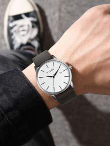 1 件 TOMI 干电池供电男士简约条形表盘锌合金皮带手表，适合日常生活 - 灰色 - 查看 2