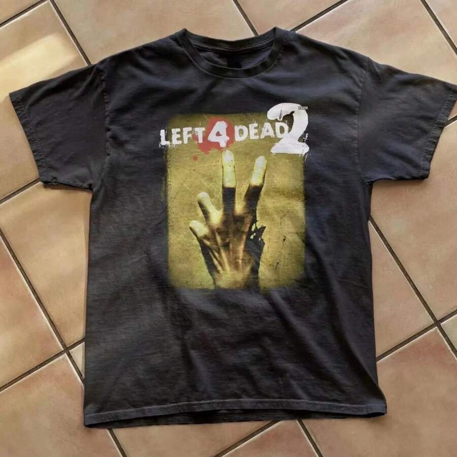 2025 Summer New Left 4 Dead 2 Classic Graphic Black Shirt Unisex Men And Women Same High-Quality Streetwear Large Size - 黑色 - 查看 1