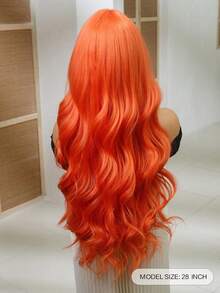 Cute Wigs -Burn Orange Blonde Medium Part Bangs Long Curly 26-Inch Daily Simulation Scalp Natural Woman Wigs For  Wedding Party - 亮橙色 - 查看 5