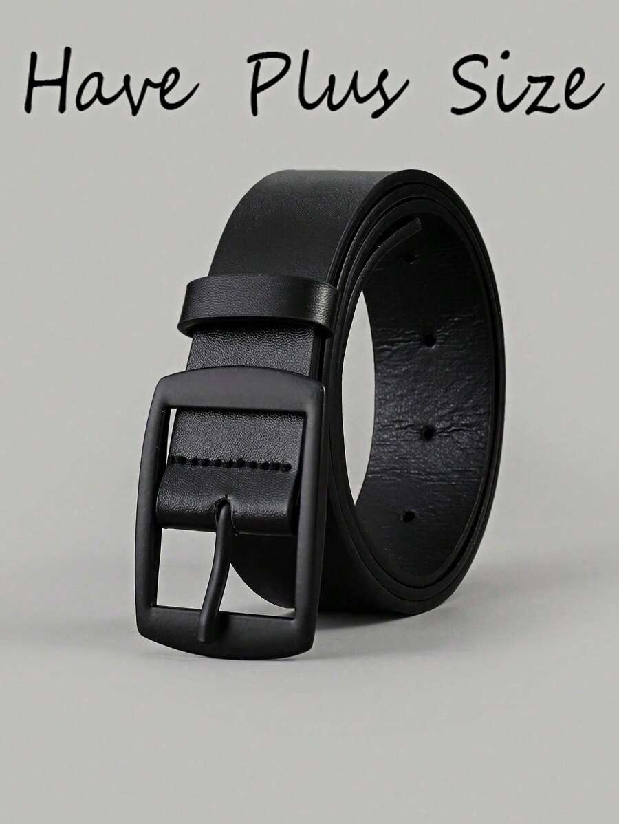 1 件装电镀扣加大码百搭流行男士腰带，扣式皮带，休闲简约腰带，百搭扣装饰牛仔裤 - 黑色 - 查看 1