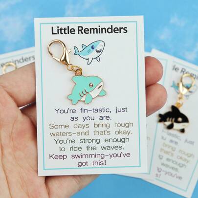 1pc/4pcs/5pcs/8pcs Cute Shark Keychains With "Little Reminders" Inspirational Card,Ocean Series Keychains And Greeting Cards, Ideal Gift For Birthday, Party,Summer,Christmas,Cheer-Up & Self-Encouragement,Daily Bag Charms And Backpack Decoration Halloween Accessories Teachers Day Bag Accessories Lanyards With Id Holder Car Accessories