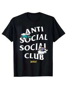 Camiseta ligera para hombres - camiseta de cuello redondo y manga corta, suave y transpirable con el diseño del club antisocial de 'Chico Triste' - hecha de algodón, adecuada para golf, correr, entrenamiento y ropa casual, un modelo habitual de camiseta de manga corta ideal para el ocio durante las cuatro estaciones con estampado de diseño para hombres. - Negro - Ver 1