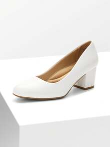 Women's Low Chunky Pumps Block Heel Dress Shoes Closed Round Toe Comfortable Heels For Commuting Parties Daily Wear - trắng - Xem 5