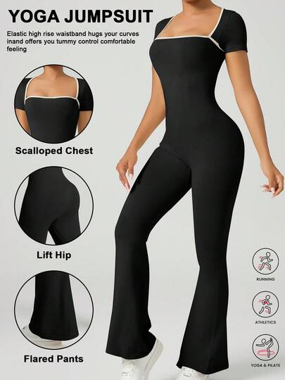 女士健身喇叭裤连体裤，高弹力运动连体裤，健身房紧身紧身瑜伽连体裤