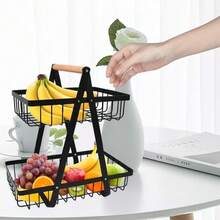 2-Tier Fruit Basket ,Fruit Bowl Holder Bread Basket Vegetable Rack, Detachable Fruit Holder For Fruit, Vegetables, Snacks In Home, Kitchen Office - Black - View 3