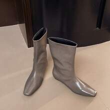 Botas altas de tacón bajo y punta cuadrada versátiles, nuevas para otoño/invierno para mujeres