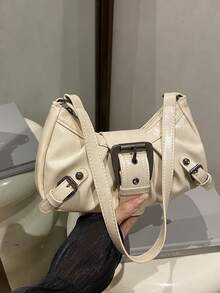 1pc Women's Retro Biker Punk Style Rivet Decor Adjustable Strap Large Capacity Soft Faux Oiled Leather Ombre Color One Shoulder Underarm Bag, Suitable For Work, Commute, Date, Party , Goth