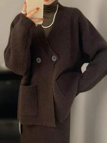 Plus Size Women's Fashionable Cardigan, Classic Button Casual Round Neck Plus Size Knit Sweater