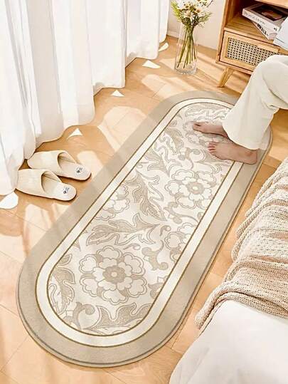 仿羊毛豪华地毯，田园花卉床边地毯，入口垫 - 可机洗，适用于客厅、餐厅、卧室装饰、房间装饰、小地毯、毛毯、户外垫、花园垫、客厅地毯