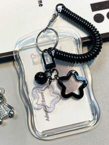 1 件装 返校 Kpop 照片卡夹钥匙扣 – 透明硅胶卡套，带蓝色星星图案，可保护公交卡、学生证等照片，可爱卡夹 - 彩色 - 查看 1