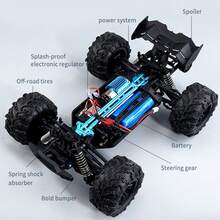 1:16 Scale Remote Control Monster Truck - High Speed Racing Car Over 38 Km/H - (Blue/Purple) - Alloy Off-Road Truck With LED Lights, Battery And Waterproof Function - Adult High Speed Racing Car Toy, Gift For Birthday, Christmas, Holiday And New Year