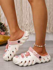 新款女士休闲凉鞋，夏季透气花园鞋，黑色/粉色/绿色/红色可选，舒适软底拖鞋，沙滩及户外度假必备凉鞋，四季皆宜，情人节礼物 - 粉色 - 查看 4