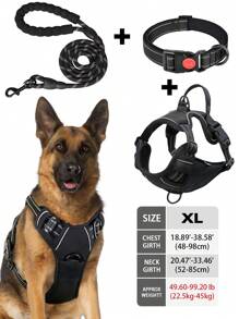 High Reflective Dog Harness Leash Collar Set, Adjustable Padded Dog Vest, Reflective Non-Obstructive Pet Oxford Vest With Front & Back Easy Control Handles, Comfortable, No-Choke Design Pet Vest Leash Collar Set - Ideal Choice For Outdoor Adventure, Multiple Sizes - Suitable For Small, Medium And Large Pets (If In Doubt Between 2 Sizes, Opt For The Larger Size As It Can Be Adjusted)