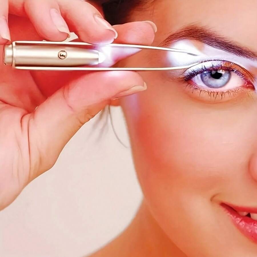 Upgraded LED Lighted Eyebrow Tweezers - Portable Precision Makeup Tool, Smart Design For Perfect Eyebrow Shaping And False Lash Application, Battery Powered, Makeup Tool | Slim Eyebrow Design | Includes Button Battery - Silver - View 1