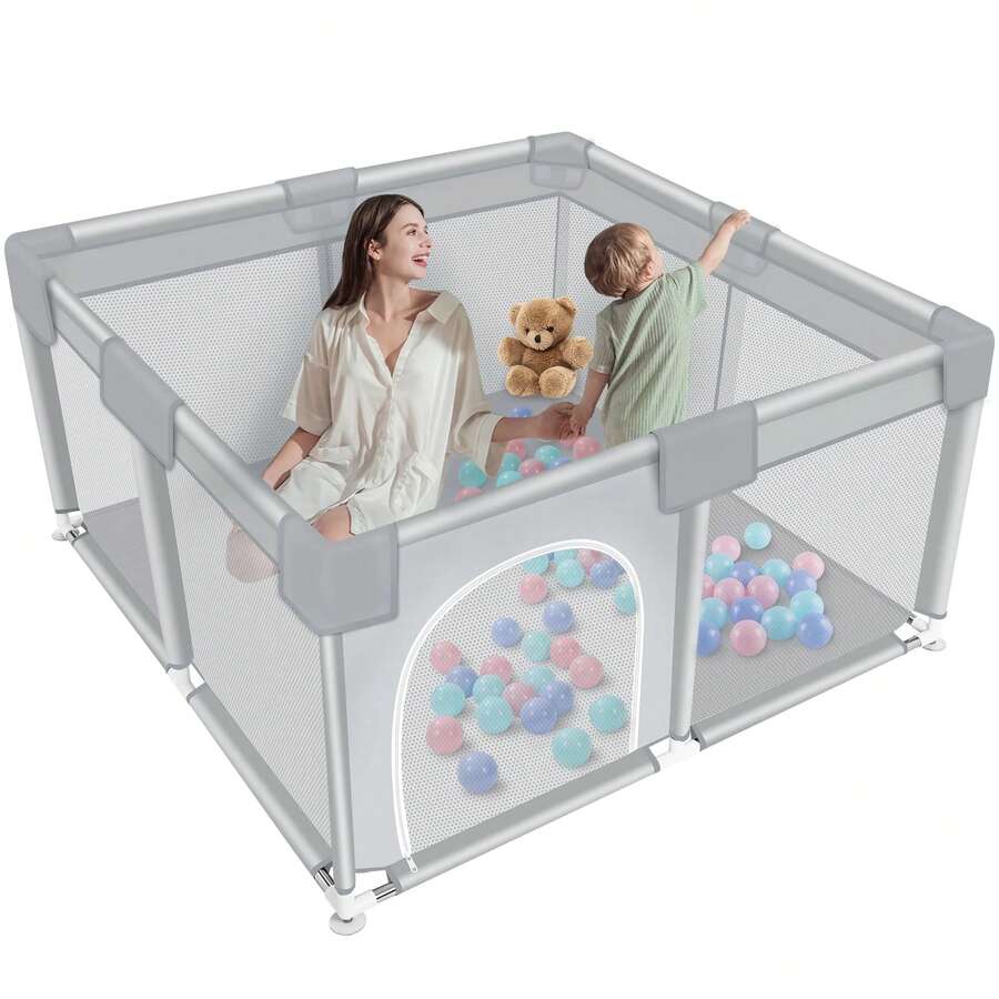 1-Pack Baby Playpen, 50*50 Inch Baby Playground With Soft Breathable Mesh And Non-Slip Base, Baby Playpen Baby Playground For Boys And Girls, Indoor And Outdoor Playground - 灰色 - 查看 1
