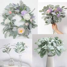 Lambs Ear Stems  Artificial Flocked Lambs Ear Leaves Faux Greenery Stems For DIY Garlands Wreath Wedding Bouquet Centerpiece Home Decoration - 綠色 - 查看 6