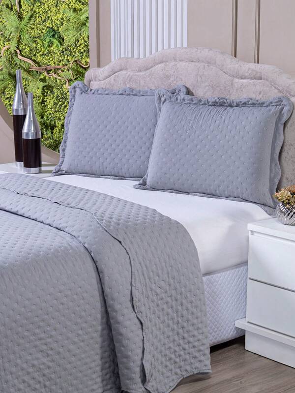 Kit Colcha Cobre Leito Casal Queen Dupla Face 03 Peças 400 Fios Micropercal Com Porta Travesseiro Toque Macio Luxo Balle