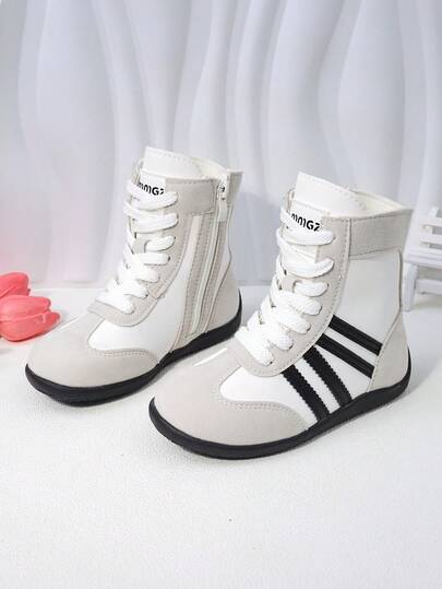 Zapatos de caña alta de moda para niños, nuevos botines cortos de estilo para niñas con suela plana, ligeros y cómodos para niños de talla media y grande, con cremallera lateral, botines de caña baja para niños, botas deportivas para estudiantes y bebés