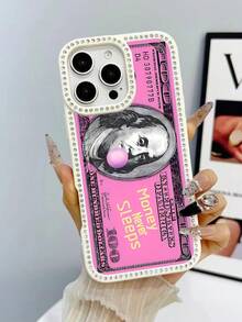 1pc Diamond Mobile Phone Case With Money Never Sleeps Patterns, Double-Sided Diamond Mobile Phone Case, Suitable For All Models Of Apple Mobile Phone Cases, Can Be Used For Apple 11/12/13/14/15/16/Pro/Plus/Pro Max/16e Mobile Phone Cases - trắng - Xem 4