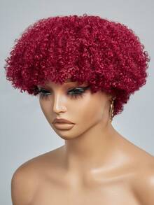 HJ WEAVE BEAUTY Perruques coupe Pixie bordeaux #99J, cheveux humains brésiliens courts, coupe au carré, pour femmes, perruque entièrement bouclée, densité 180 % - S99J - Voir 7
