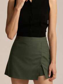 Women's Slim Fit Mini Skort With Side Zipper Casual Asymmetrical Split Hemline Skirts For Daily - xanh quân đội - Xem 3