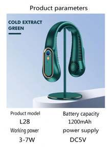 1pc Neck Hanging Fan. Bladeless Neck Fan. 1200mAh Battery Upgraded Version. Long-Lasting Battery Life, 5 Adjustable Speeds. LED Display, Suitable For Students, Office, Outdoor Travel. Perfect Gift, Essential For Holidays