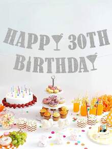 1pc HAPPY BIRTHDAY Pull Flag, 18/21/30/40/50/60 Black/Gold/Silver/Rose Gold/Champagne Gold/Blue Birthday Party Decoration Pull Flag Banner - Multicolor - View 5
