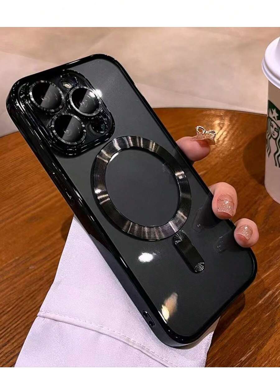 1个极简电镀透明无线充电手机壳,兼容 17、17 Air、17 Pro、17 Pro Max、16、15、14、13、12、11 Pro Max Plus、X、XS、XR、7、8,带电镀摄像头镜头保护膜TPU保护套,包含圆形磁环(适用于其他型号)或开口磁环(兼容 17 Pro、17 Pro Max)。 - 黑色 - 查看 1