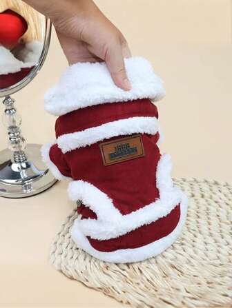 1pc Burgundy Pet Clothes, Dog/Cat Vest, Autumn/Winter, Thick & Warm Outfit For Small Dogs Like Poodle & Teddy, Suitable For Medium/Small Pets In Spring, Autumn & Winter,Christmas,Christmas Decorations