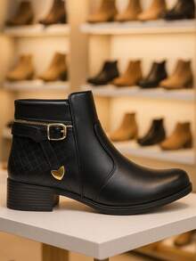 Women's Casual Ankle Boots, Low Heel, Short Shaft, Casual, Comfortable, Black And Brown - 黑色 - 查看 3