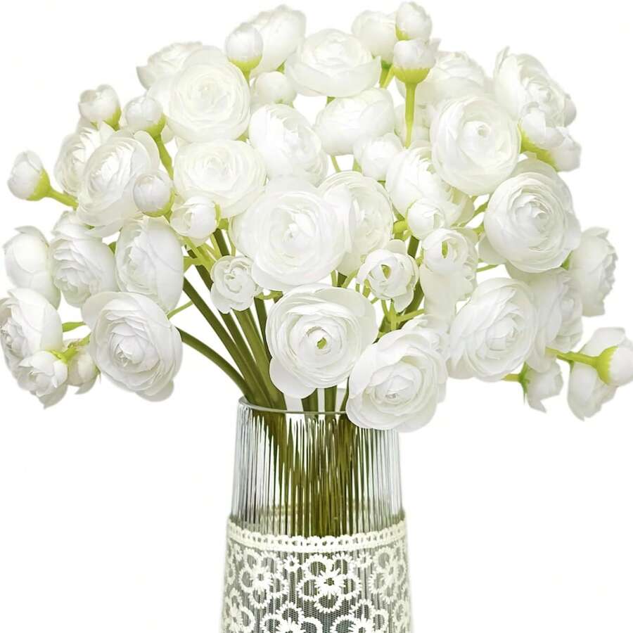 36pcs Ranunculus Artificial Flower Light Champagne Silk Flowers Faux DIY Bouquet For Wedding Engagement Centerpieces Arrangements Bridal Shower Decorations Home Decor